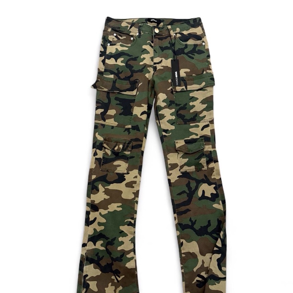 Convertible stacked skinny flare jeans - camouflage 
from fashion nova